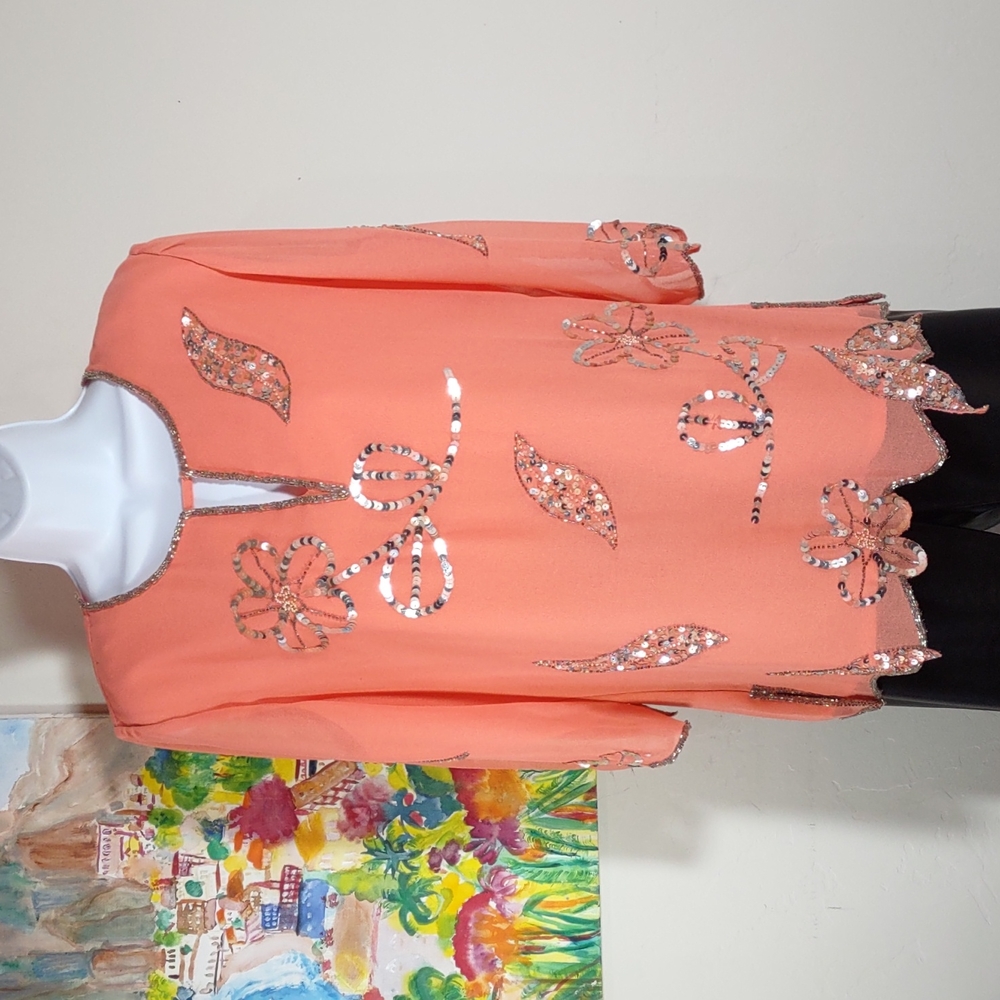 Anthony Original Embellished Crepe de Chine Tunic Top